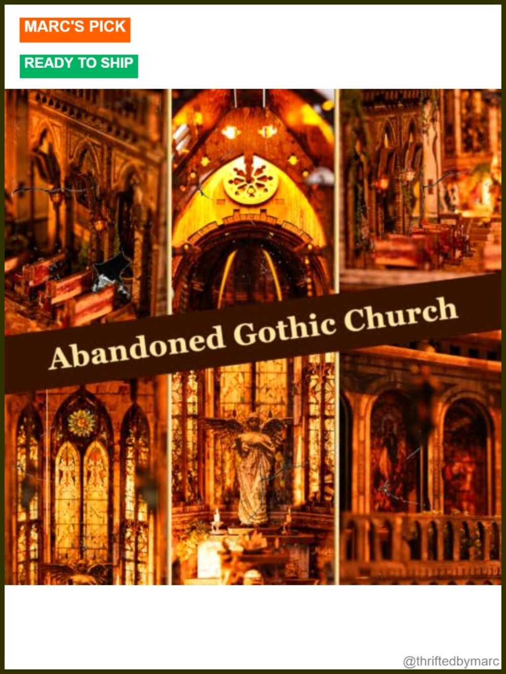 DIY Book Nook Kit - Abandoned Gothic Church Miniature Dollhouse with LED Lights View 3
